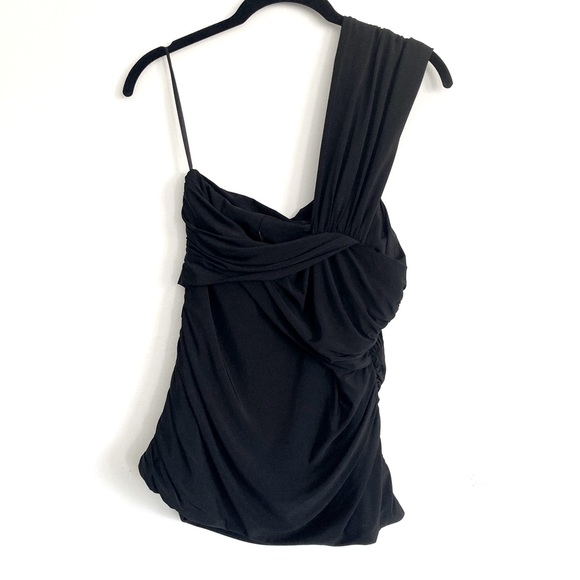 L.A.M.B by Gwen Stefani Black Ruched One Shoulder Retro Halter Top Size Medium - Picture 9 of 13